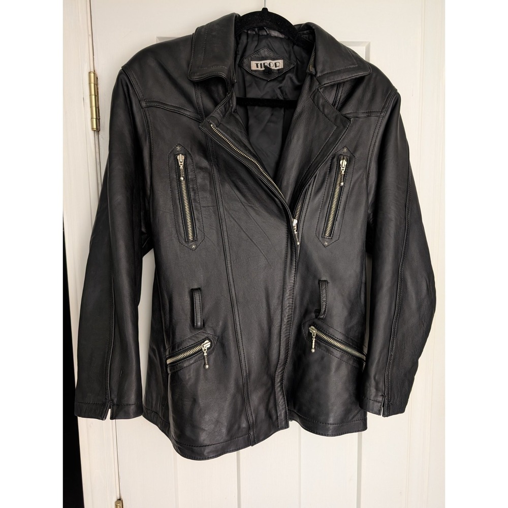 Vintage Tibor Black Biker Soft Genuine Leather Jacket Size XS